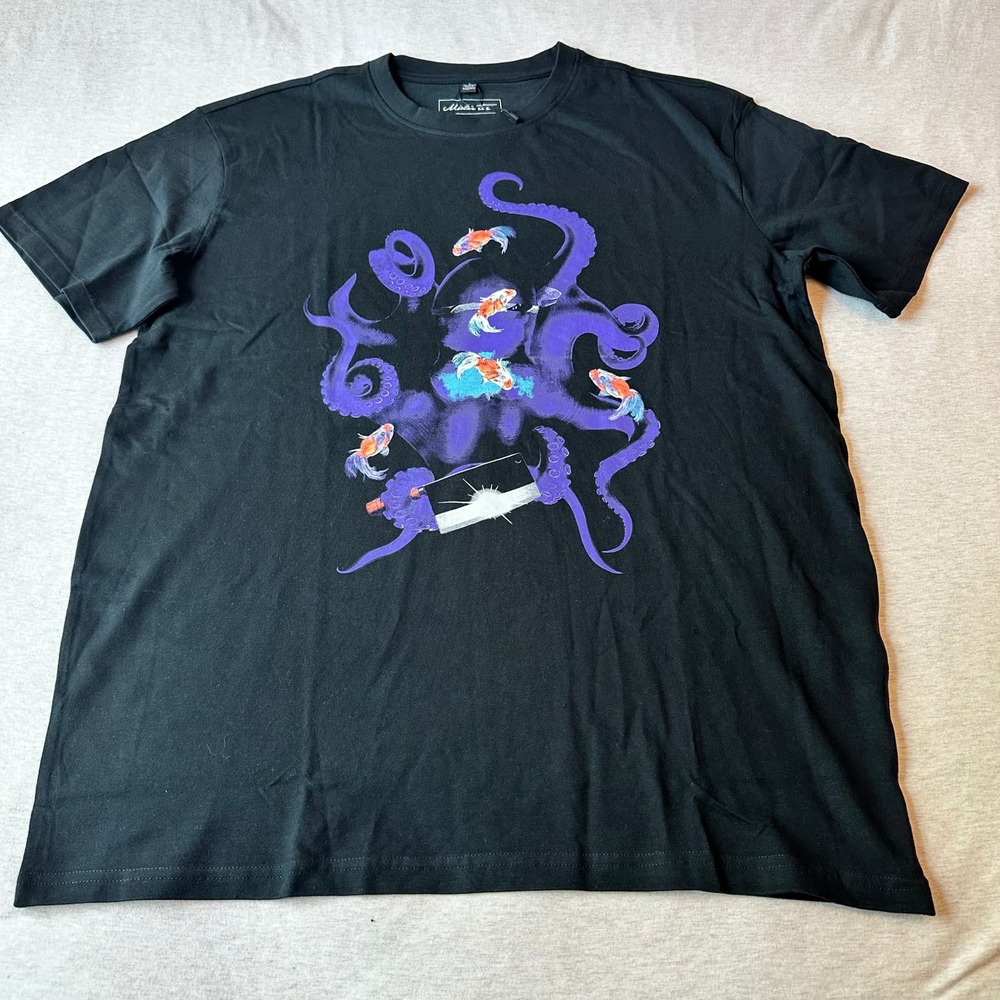 Mister Tee Mens Black Octopus and Koi Fish Graphic T-Shirt Large